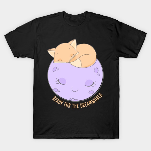 Ready for the dream world Hello little fox sleeping on a moon cute baby outfit T-Shirt by BoogieCreates